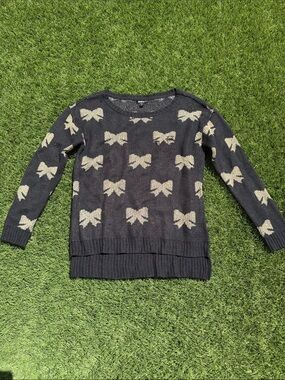 Black Crewneck Sweater with Gold Bow Motif